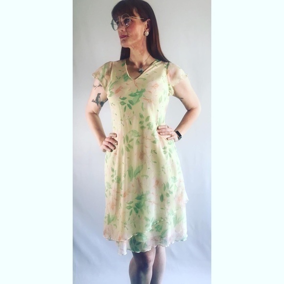 Vintage Dresses & Skirts - 90s Vintage Fashion Bug Yellow Floral Dress